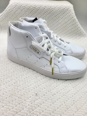 Adidas White High-Top Sneakers with Gold Accents